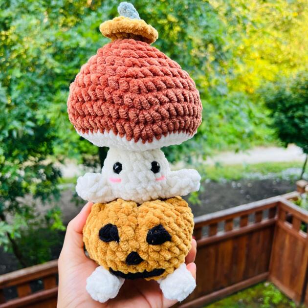 Handmade Kabocha squash crochet pumpkin in vibrant orange